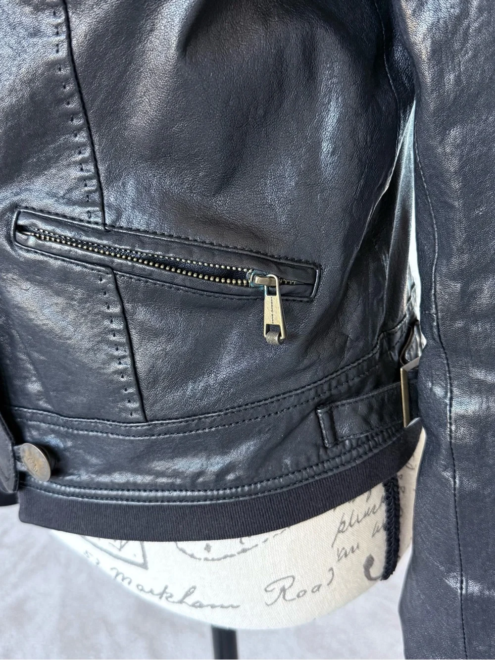 Black Andrew Marc Genuine Leather Moto Utility Jacket - Small w/ Hood - Picture 4 of 12